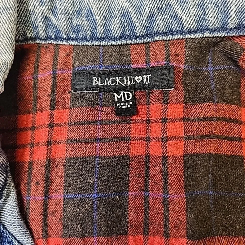 BlackHeart ACID WASH PLAID Partially LINED TRUCKER JACKET SIZE M - Picture 10 of 14